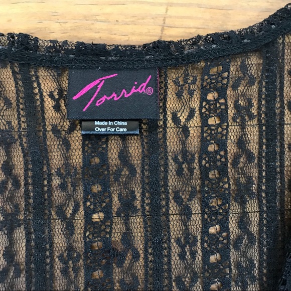 Torrid Black Lace Top Sheer Tank Blouse V Neck 1X - Picture 3 of 8
